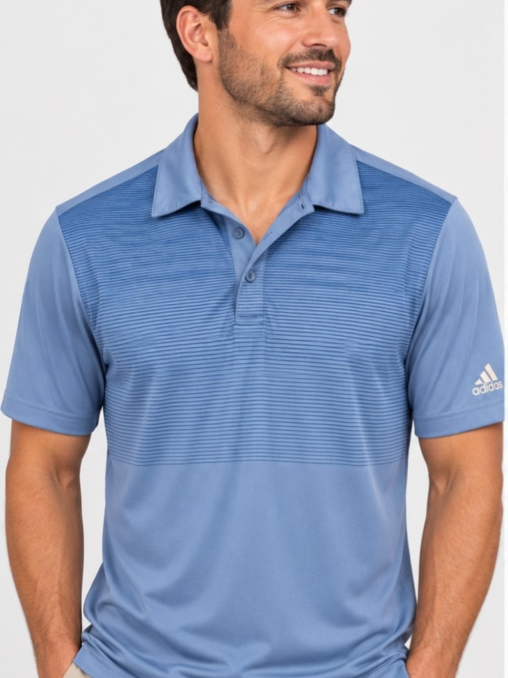 Adidas Golf Polo Shirt Men’s Large Blue Striped Performance Short Sleeve L